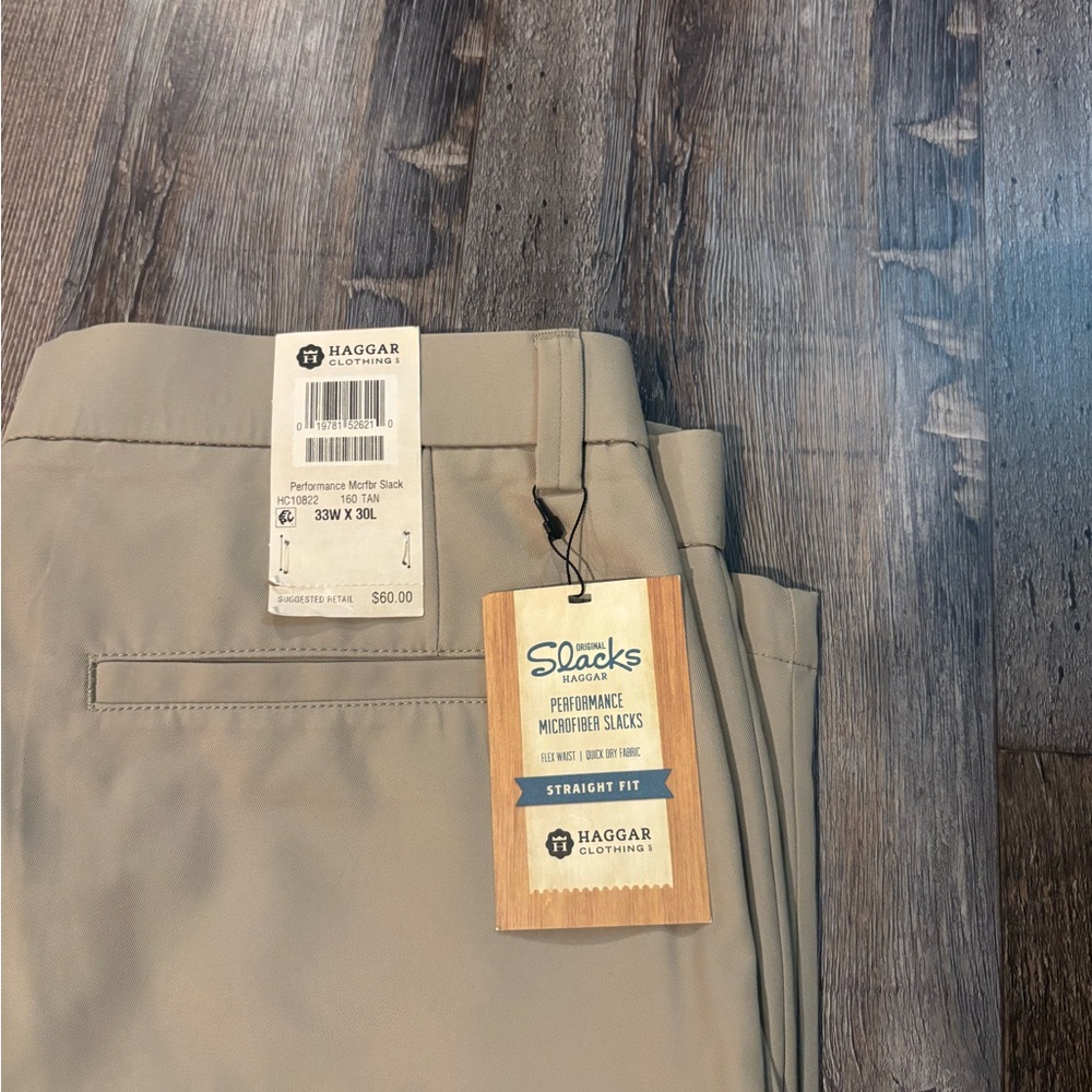 Haggar Men's Beige Microfiber Dress Pants 33x30